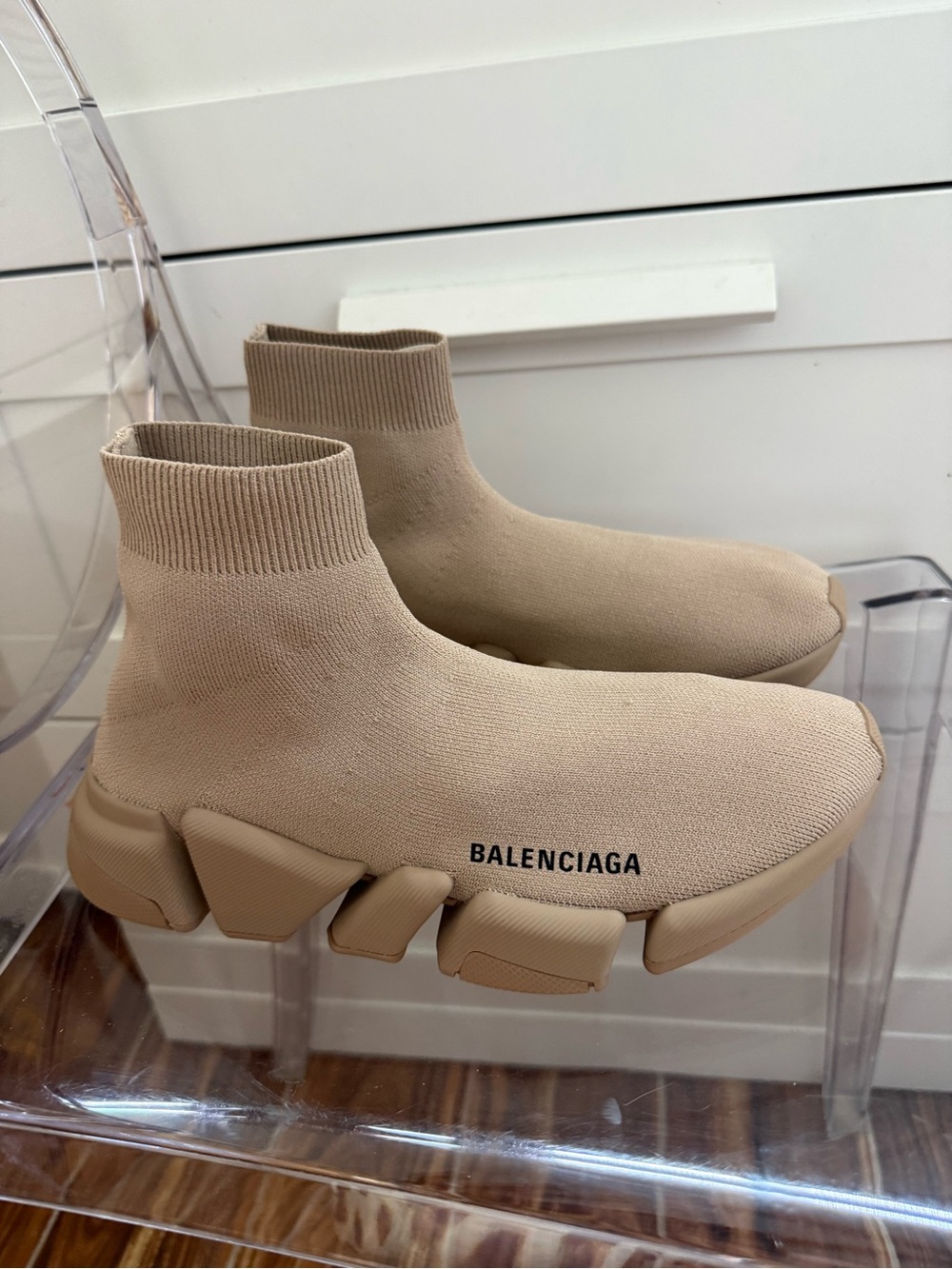 Balenciaga Beige Speed 2.0 Recycled Knit Sneakers